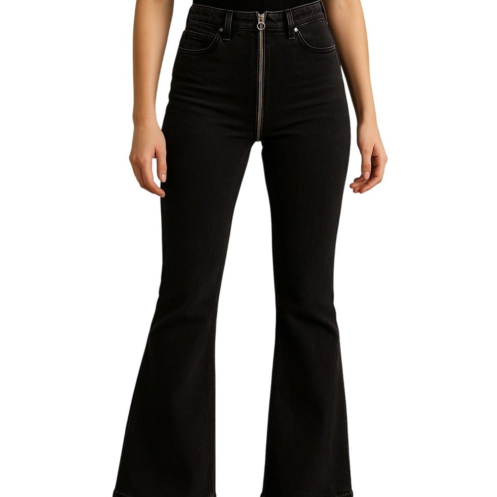Revice Denim Zip Front Flare Jeans‎ 28 Black Wash High Rise Retro Signature Luxe